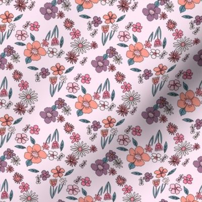 SMALL 90s springtime floral fabric - baby swaddle pattern florals for baby girls - peach