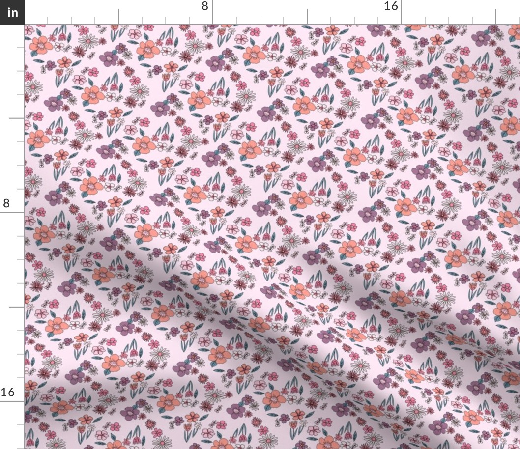 SMALL 90s springtime floral fabric - baby swaddle pattern florals for baby girls - peach