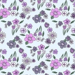 SMALL 90s springtime floral fabric - baby swaddle pattern florals for baby girls - purple light