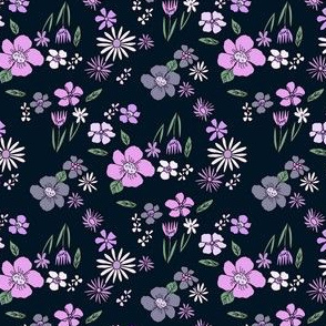 SMALL 90s springtime floral fabric - baby swaddle pattern florals for baby girls - purple 