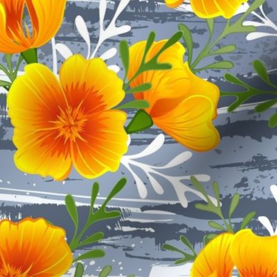 Large Bright Yellow Poppy Flowers Golden Poppies on Slate Texture