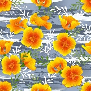 Medium Scale Bright Yellow Poppy Flowers Golden Poppies on Slate Texture