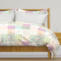 WhisperWood Nursery Patchwork Quilt, Deer Fox Bunny Flowers, Girls Bedding Blanket, ROTATED Dearly Loved Quilt C