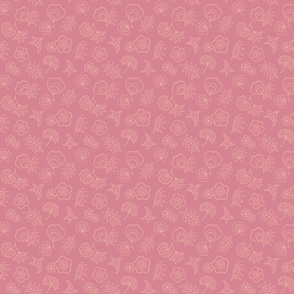 Pink abstract flowers tossed on a rose background