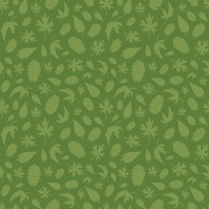 Light green leaves tossed on a dark green background