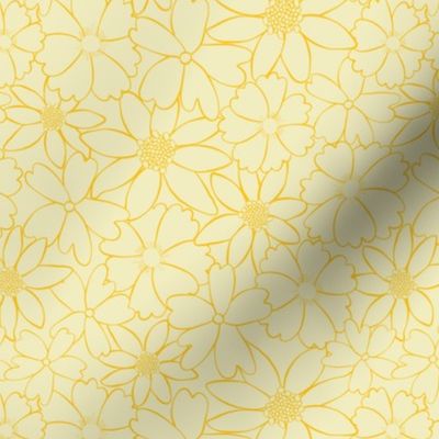 Yellow flowers and daisys outlined on a light yellow background