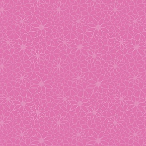 Pink flowers and daisys outlined on dark pink background