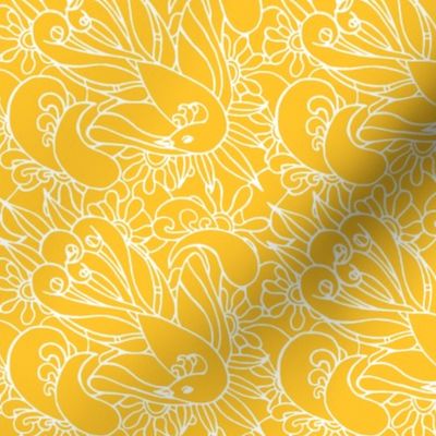 Yellow Paisley Birds and Flowers