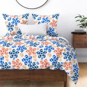 Puppy Paw Prints Floral, Orange and Blue