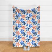 Puppy Paw Prints Floral, Orange and Blue