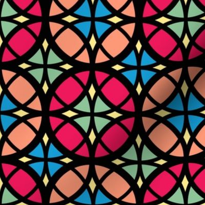 Moroccan circles stained glass colorful black contour Wallpaper