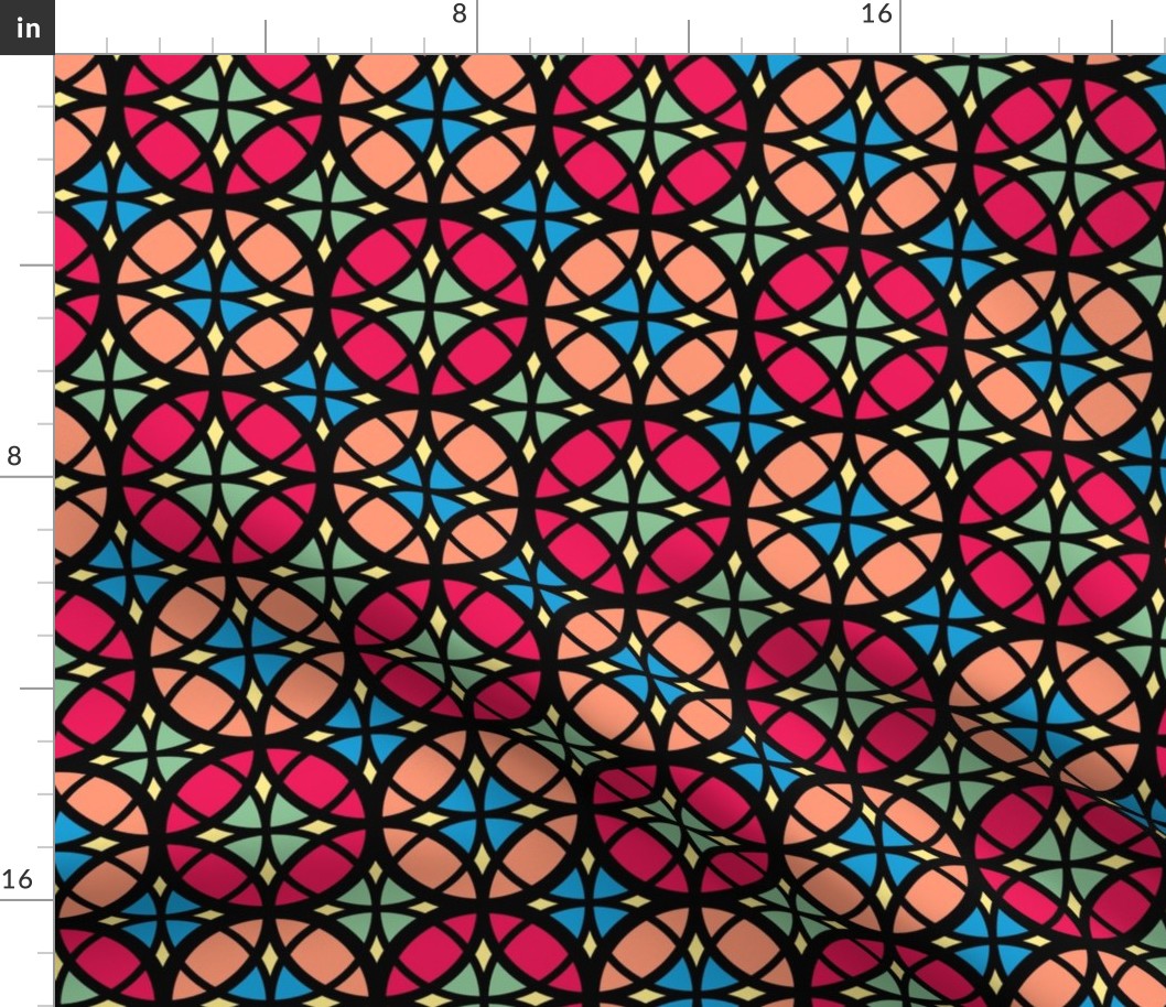 Moroccan circles stained glass colorful black contour Wallpaper