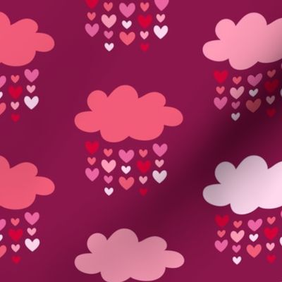 Valentine's raining hearts love clouds burgundy