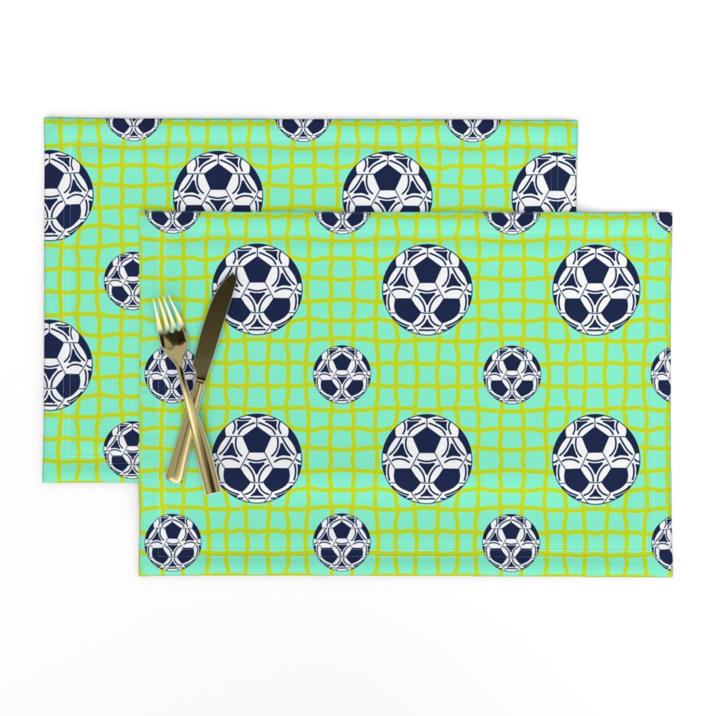 Large Soccer Balls on Aqua with Lime Net