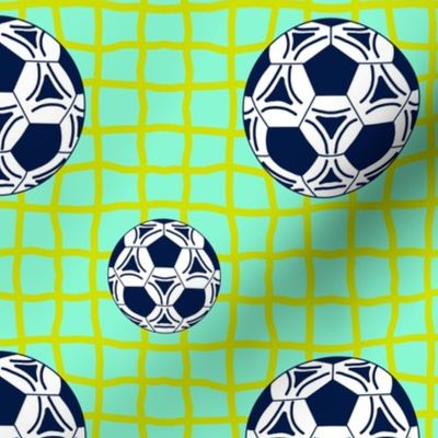 Large Soccer Balls on Aqua with Lime Net