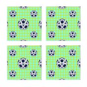 Large Soccer Balls on Aqua with Lime Net