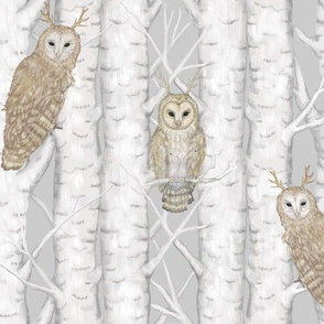 Horned Owls Birch Stick Forest Crypto Creatures
