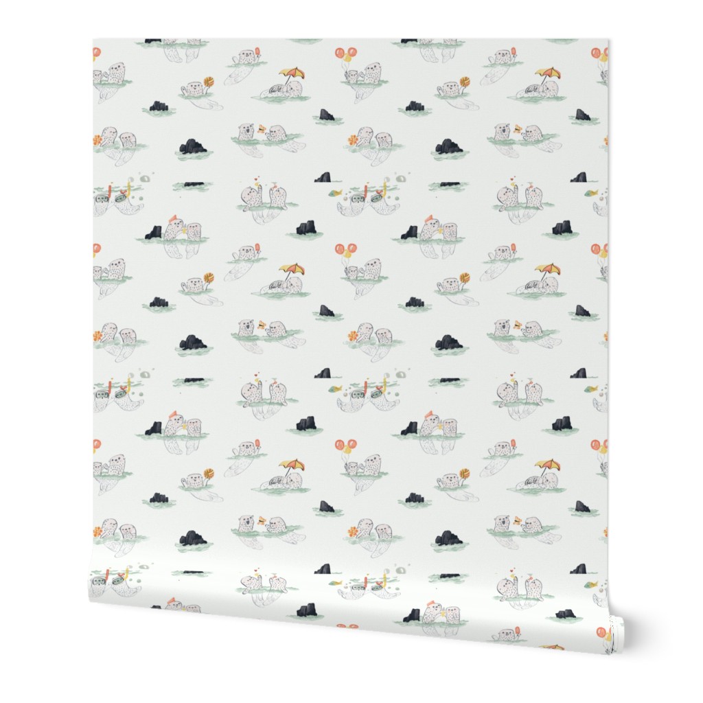 Playful Otters - Mint - Blanket Scale