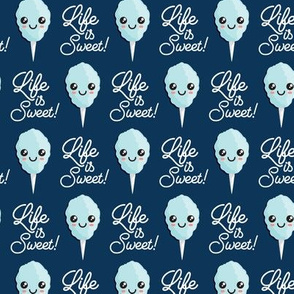 Life is Sweet! - cute cotton candy - blue on navy - LAD20