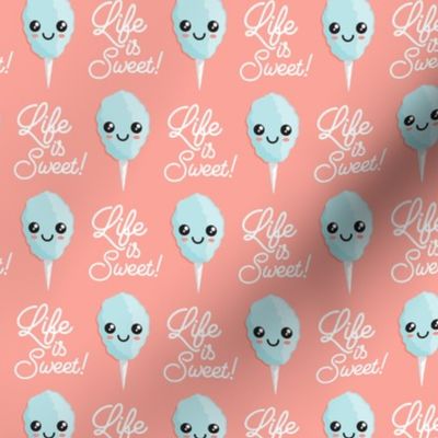 Life is Sweet! - cute cotton candy - blue on peach - LAD20