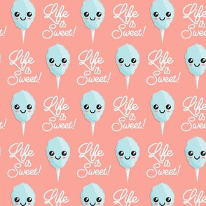 Life is Sweet! - cute cotton candy - blue on peach - LAD20