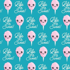 Life is Sweet! - cute cotton candy - pink on teal - LAD20