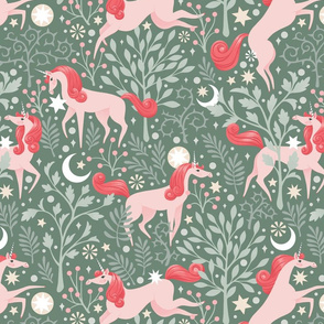 Pastel Green & Pink Unicorn Forest | LARGE