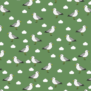 Green Fabric with Seagulls Design