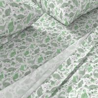 Ditsy Dino Floral - sage green and grey on white 