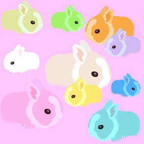 Coloured bunnies pink backg