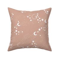 Starry night universe constellation moon and stars neutral boho nursery design coral blush white JUMBO