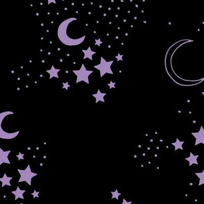 Starry night universe constellation moon and stars neutral boho nursery design black purple lilac JUMBO