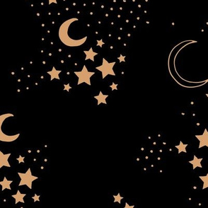 Starry night universe constellation moon and stars neutral boho nursery design golden black caramel JUMBO