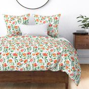 Orange Peony bloom in Florence - watercolor peonies - painted florals for modern home decor p337-1