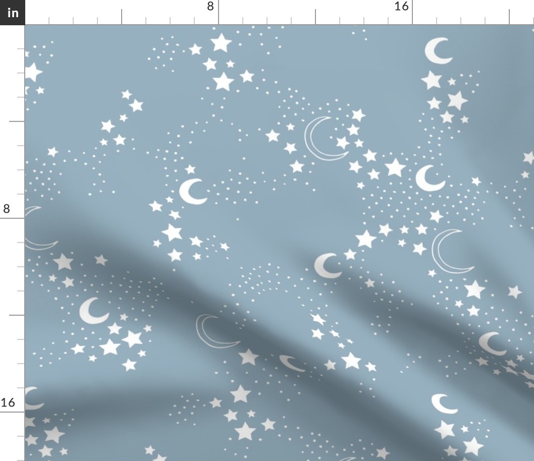 Starry night universe constellation moon and stars neutral boho nursery design baby blue white JUMBO