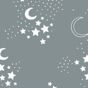 Starry night universe constellation moon and stars neutral boho nursery design stone blue gray JUMBO