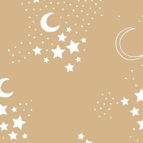 Starry night universe constellation moon and stars neutral boho nursery design honey yellow ginger white JUMBO