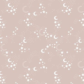 Starry night universe constellation moon and stars neutral boho nursery design beige sand white
