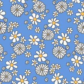 Daisy print fabric - cute daisies - Blue