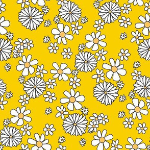 Daisy print fabric - cute daisies - Yellow