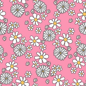 Daisy print fabric - cute daisies - Pink