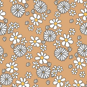 Daisy print fabric - cute daisies - Sand