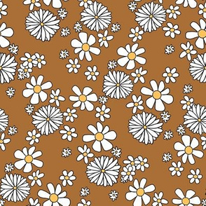 Daisy print fabric - cute daisies - Caramel