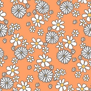 Daisy print fabric - cute daisies - Orange