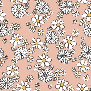Daisy print fabric - cute daisies - Peachy