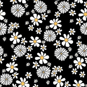 Daisy print fabric - cute daisies - Black