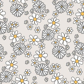 Daisy print fabric - cute daisies - Off white