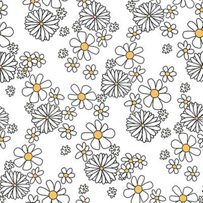 Daisy print fabric - cute daisies - White