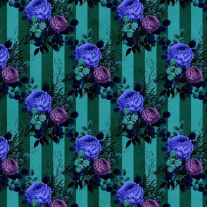 Blue Violet Gothic Roses Vertical Lines Dark Garden