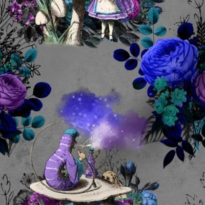 Alice in Wonderland Caterpillar Smoking Blue Flowers